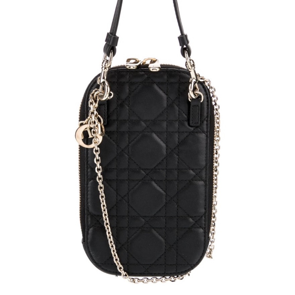 Dior Black Quilted Crossbody Bag cell phone case holder